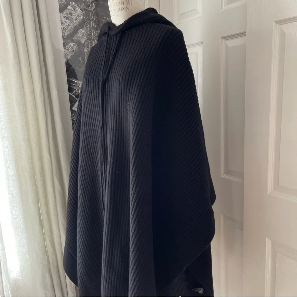 Zara 100% Wool Oversized Poncho Steven Meisel Black Size M-L - Picture 5 of 13